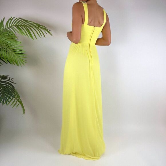 Vintage Y2K Pastel Yellow Fairycore Embellished Chiffon Maxi Prom Dress / Sz: 3 - Picture 2 of 9